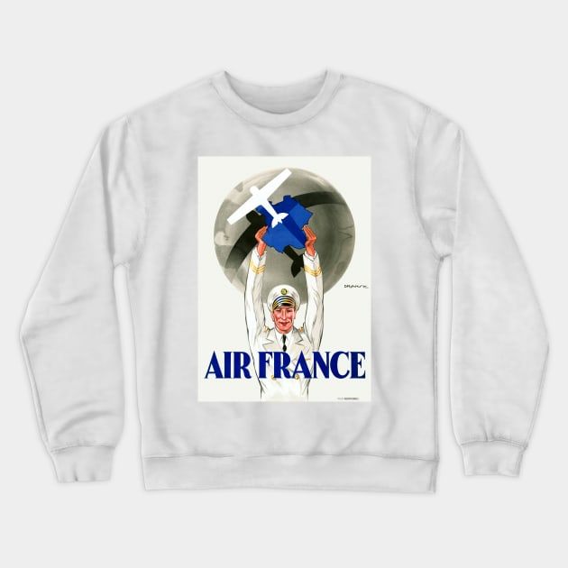 Vintage Travel Poster Air France Flight Captain Plane Crewneck Sweatshirt by vintagetreasure